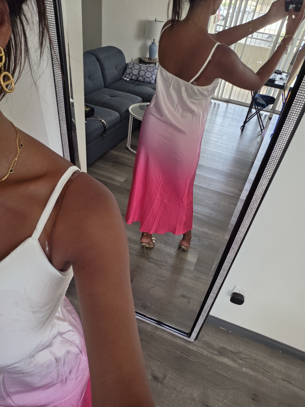 Pink Ombre Slip Dress Satin - Picture 12 of 16